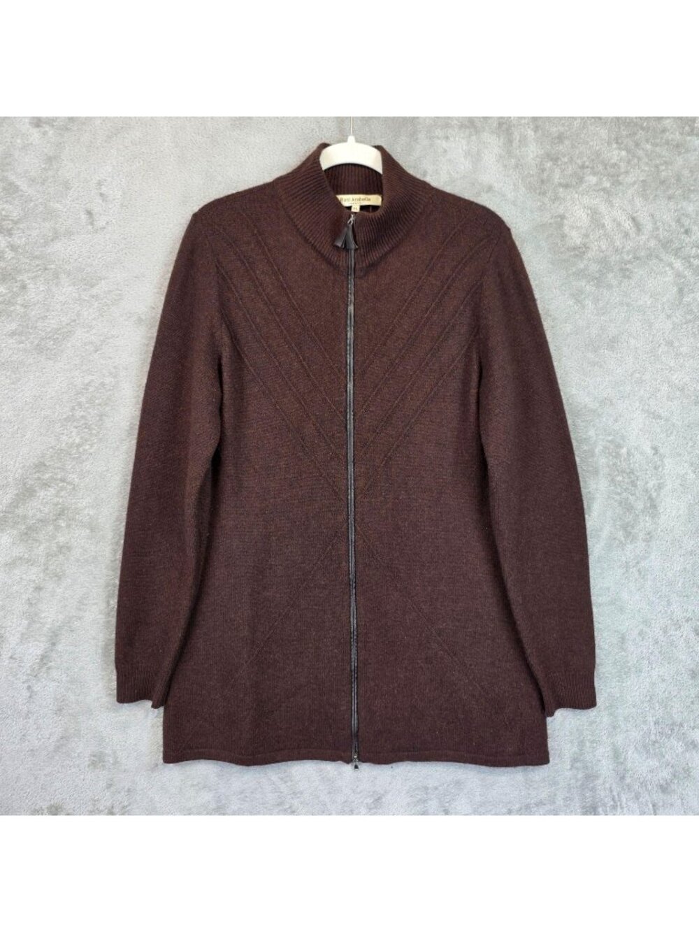 Rani Arabella Cardigan Sweater Womens XL Brown Mock Neck Full Zip Made In Italy